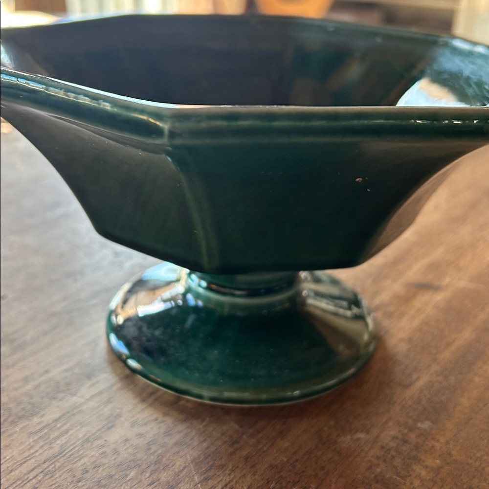 Hexagonal Green Glass Bowl